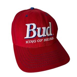 Vintage 1995 Bud King Of Beers Budweiser SnapBack Red Hat Cap Made In USA